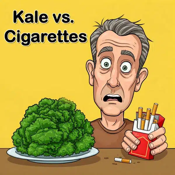 Cartoon of the choice between Kale and Cigarettes